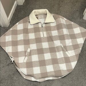 LOFT Beige and Cream Plaid Poncho